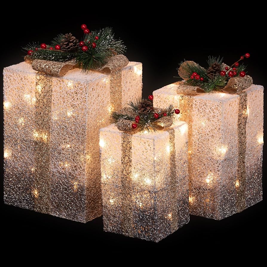 Amazon.com: Set of 3 Silver Mesh Glittered Gift Boxes